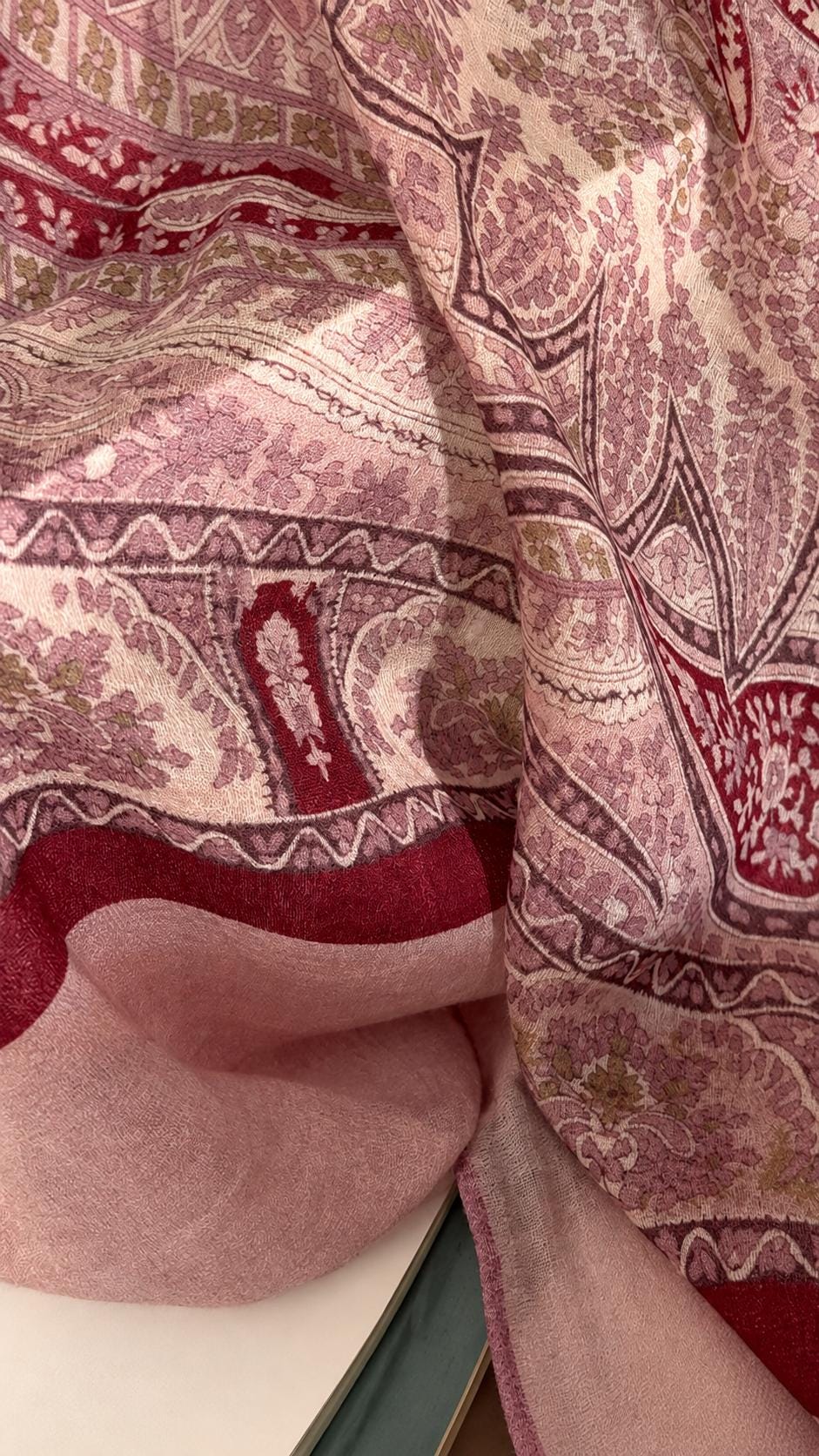 Wool Scarf 53"x53" 135x135cm, Pink Purple Jacquard Square Scarf, Luxury Floral Print Winter Shawl, Elegant Women's Neck Wrap