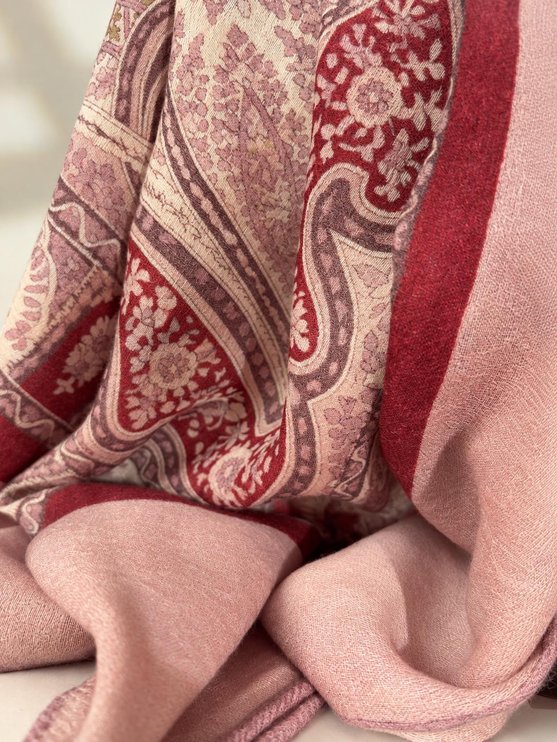 Wool Scarf 53"x53" 135x135cm, Pink Purple Jacquard Square Scarf, Luxury Floral Print Winter Shawl, Elegant Women's Neck Wrap