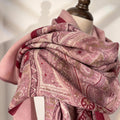 Wool Scarf 53"x53" 135x135cm, Pink Purple Jacquard Square Scarf, Luxury Floral Print Winter Shawl, Elegant Women's Neck Wrap