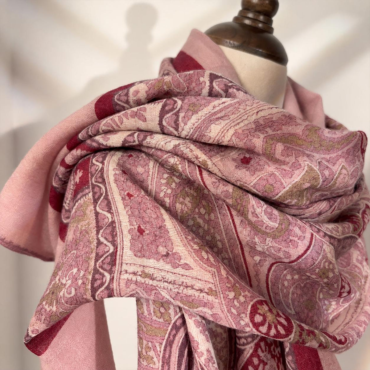 Wool Scarf 53"x53" 135x135cm, Pink Purple Jacquard Square Scarf, Luxury Floral Print Winter Shawl, Elegant Women's Neck Wrap