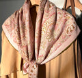 Silk Wool Scarf 35"x35" 88x88cm, Gentle Garden Reversible Paisley Mulberry Silk Square Scarf Floral Shawl Gift for Her