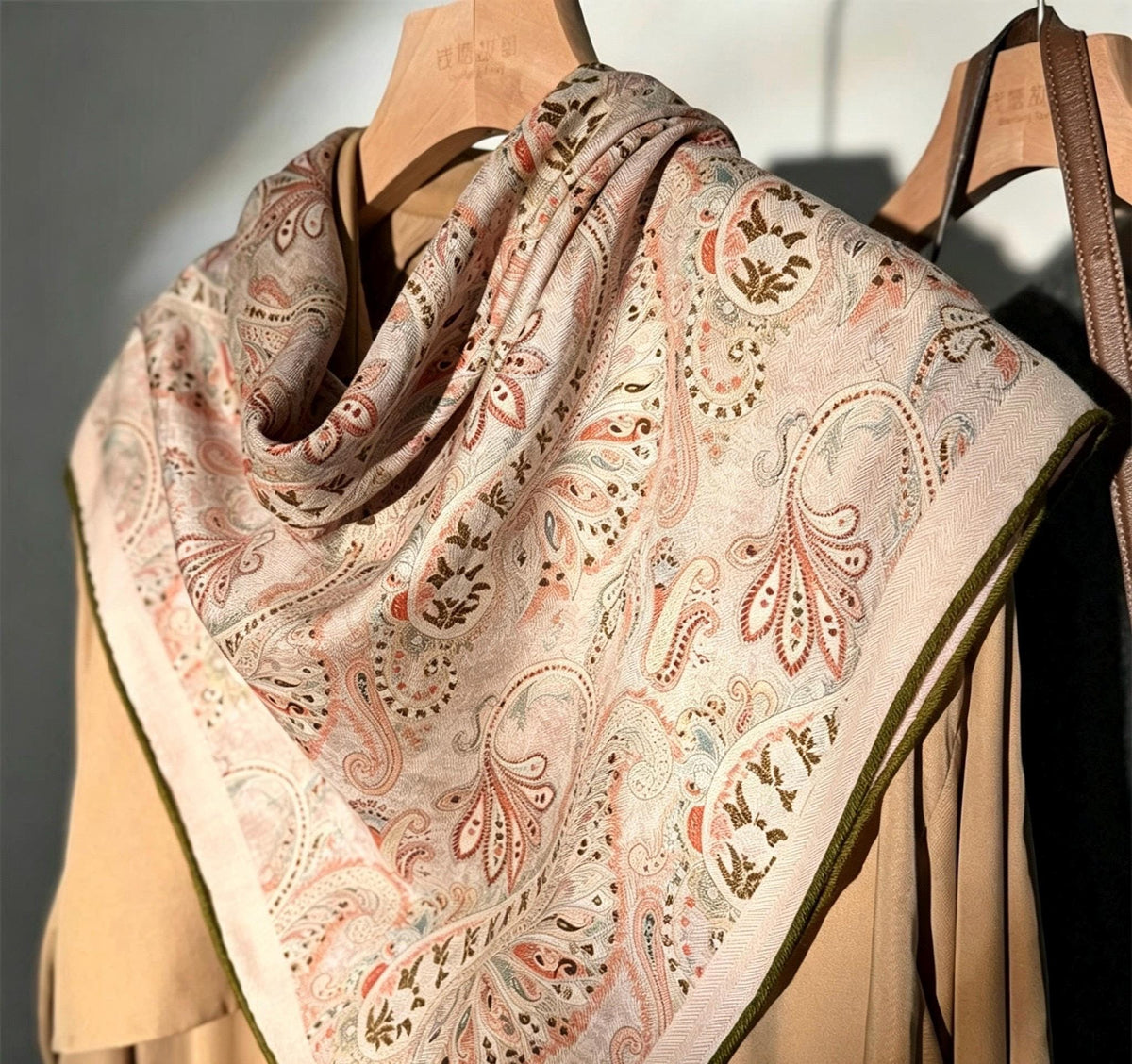 Silk Wool Scarf 35"x35" 88x88cm, Gentle Garden Reversible Paisley Mulberry Silk Square Scarf Floral Shawl Gift for Her