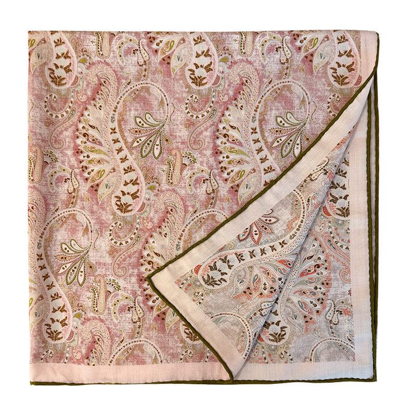Silk Wool Scarf 35"x35" 88x88cm, Gentle Garden Reversible Paisley Mulberry Silk Square Scarf Floral Shawl Gift for Her