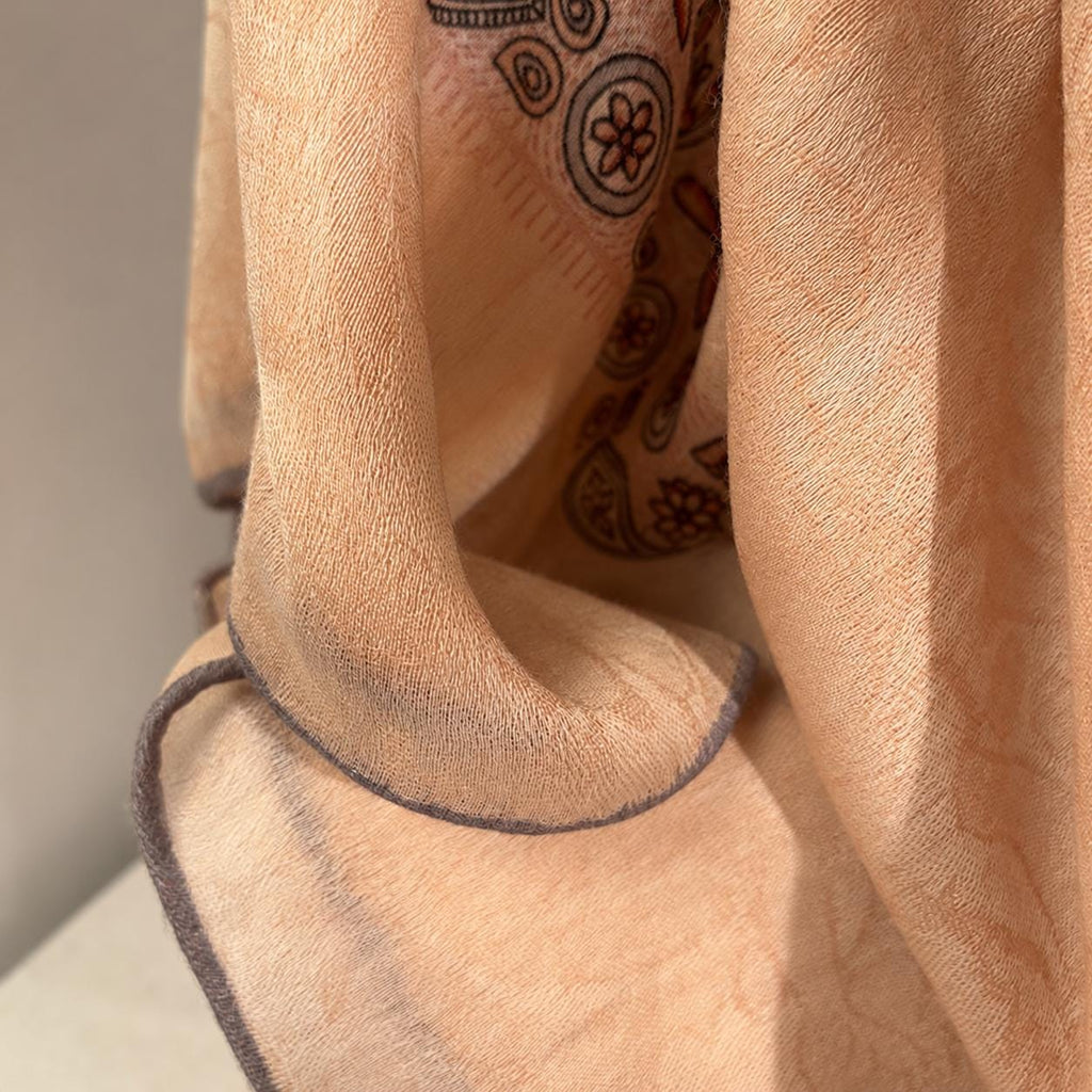 Wool Scarf 53"x53" 135x135cm, Nepal Inspired Vintage Jacquard Square Scarf, Boho Ethnic Winter Shawl, Women's Luxury Wrap
