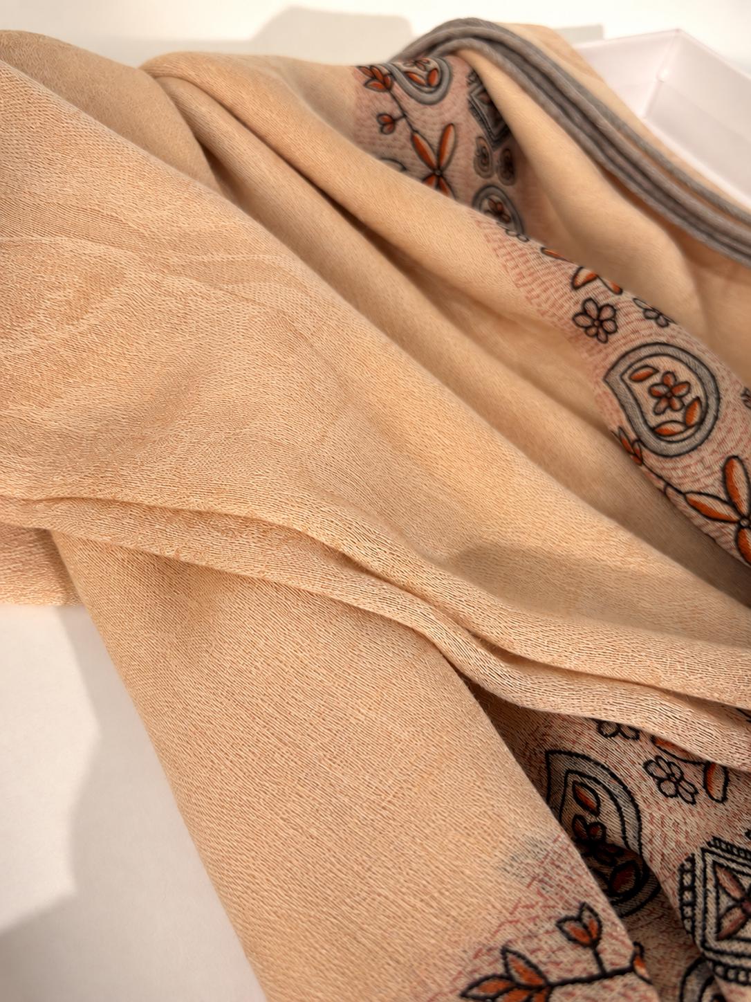 Wool Scarf 53"x53" 135x135cm, Nepal Inspired Vintage Jacquard Square Scarf, Boho Ethnic Winter Shawl, Women's Luxury Wrap