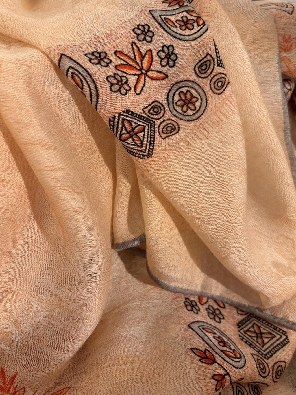 Wool Scarf 53"x53" 135x135cm, Nepal Inspired Vintage Jacquard Square Scarf, Boho Ethnic Winter Shawl, Women's Luxury Wrap