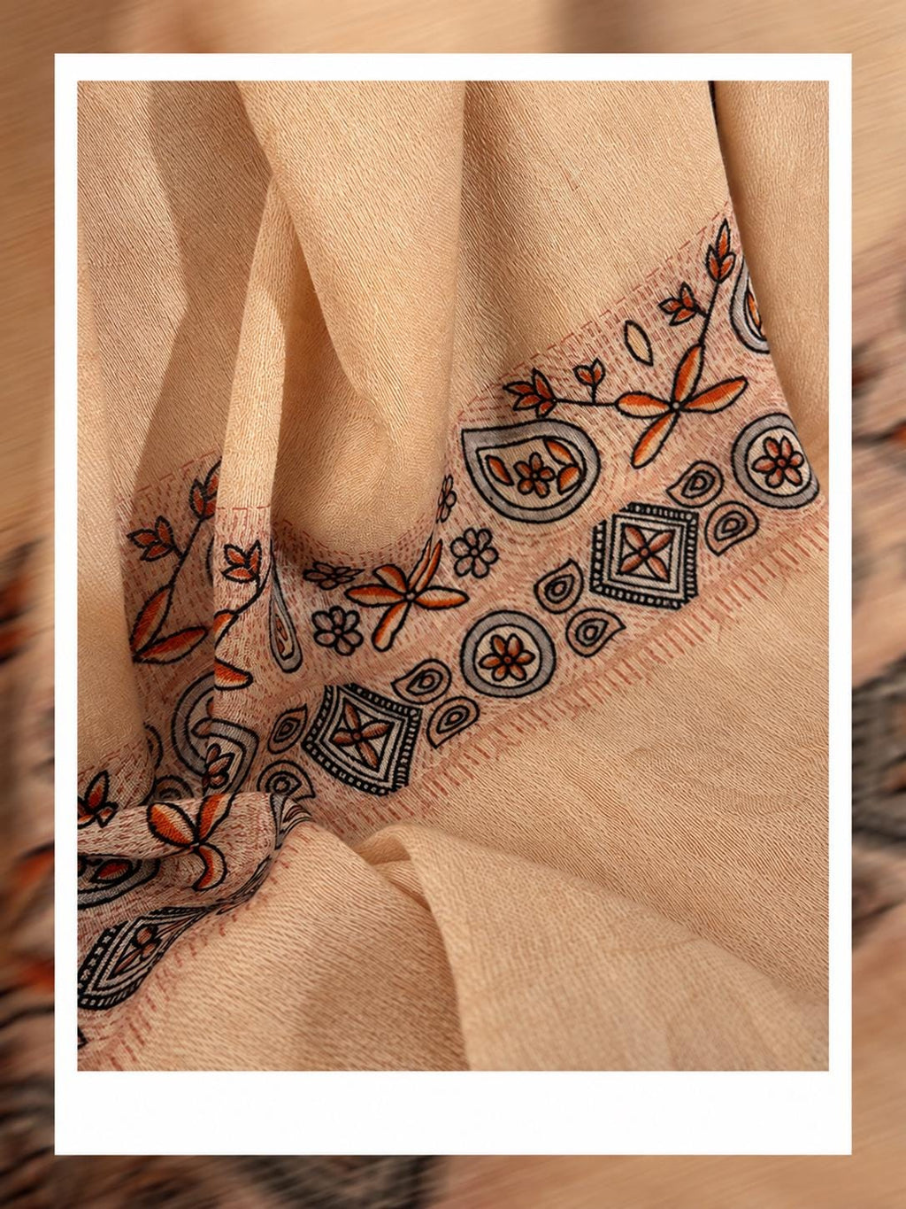 Wool Scarf 53"x53" 135x135cm, Nepal Inspired Vintage Jacquard Square Scarf, Boho Ethnic Winter Shawl, Women's Luxury Wrap