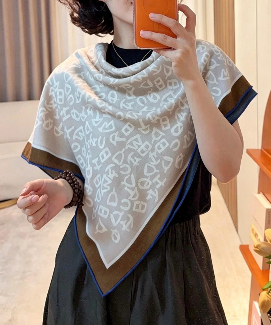 Silk Wool Scarf 35"x35" 88x88cm, Bruges Notes Art Mulberry Silk Square Scarf Minimalist Winter Warm Shawl Gift for Her