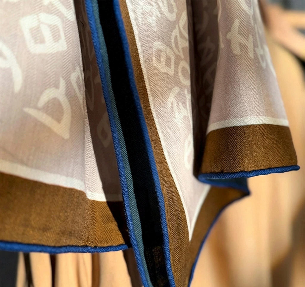 Silk Wool Scarf 35"x35" 88x88cm, Bruges Notes Art Mulberry Silk Square Scarf Minimalist Winter Warm Shawl Gift for Her