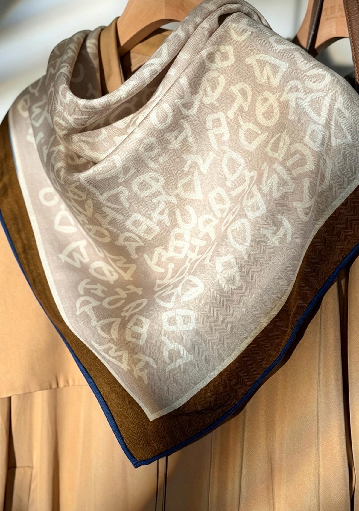 Silk Wool Scarf 35"x35" 88x88cm, Bruges Notes Art Mulberry Silk Square Scarf Minimalist Winter Warm Shawl Gift for Her