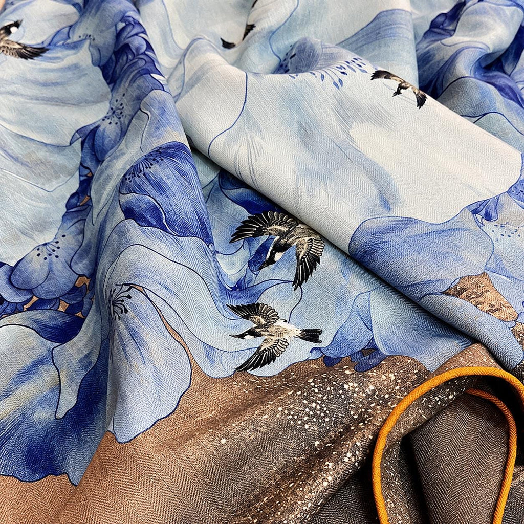 Silk Wool Scarf 53"x53" 135x135cm, Double Sided Two Tone Square Scarf, Korean Style Winter Shawl, Elegant Women's Office Wrap