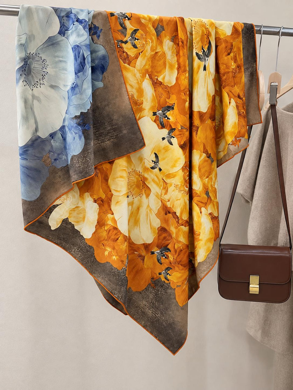 Silk Wool Scarf 53"x53" 135x135cm, Double Sided Two Tone Square Scarf, Korean Style Winter Shawl, Elegant Women's Office Wrap