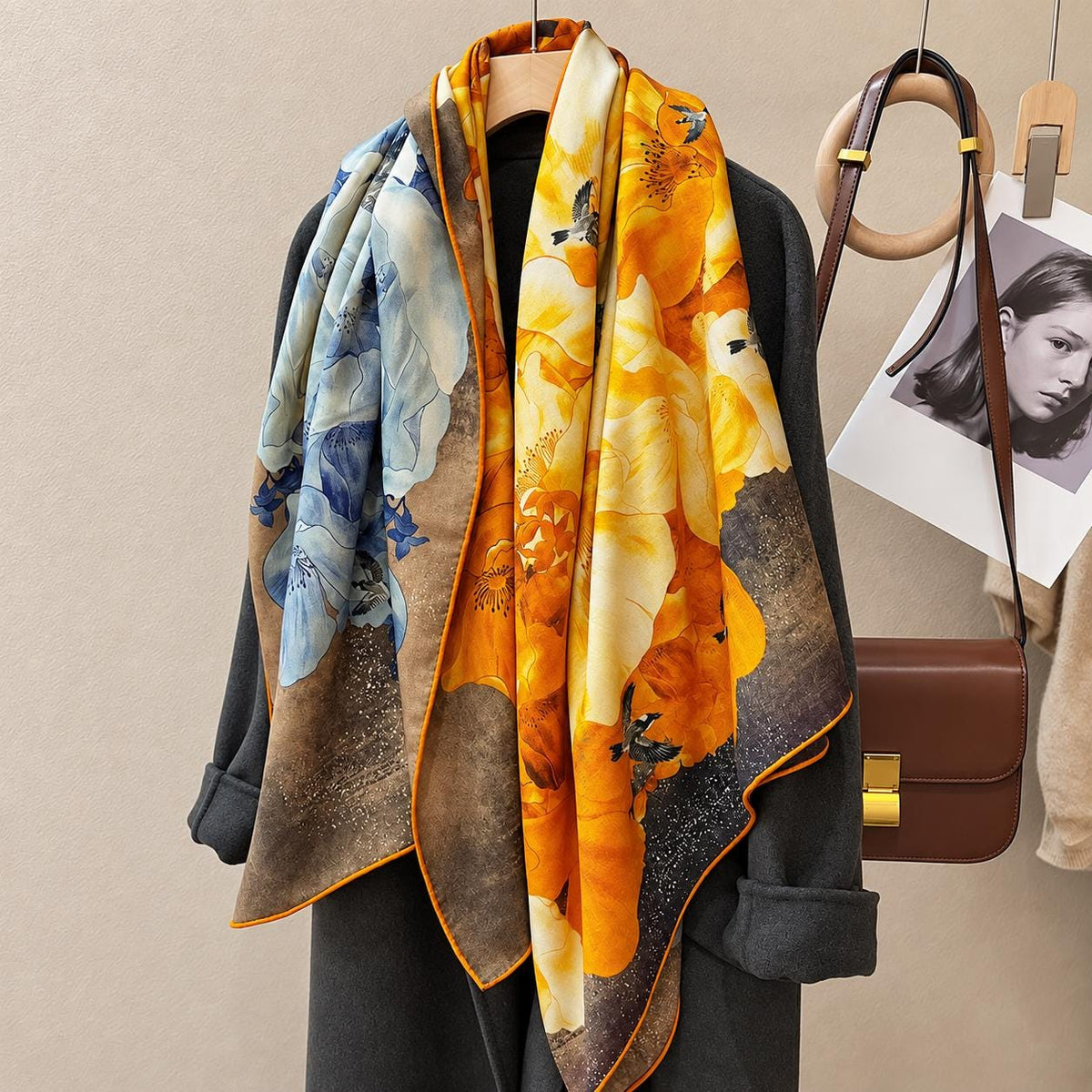 Silk Wool Scarf 53"x53" 135x135cm, Double Sided Two Tone Square Scarf, Korean Style Winter Shawl, Elegant Women's Office Wrap