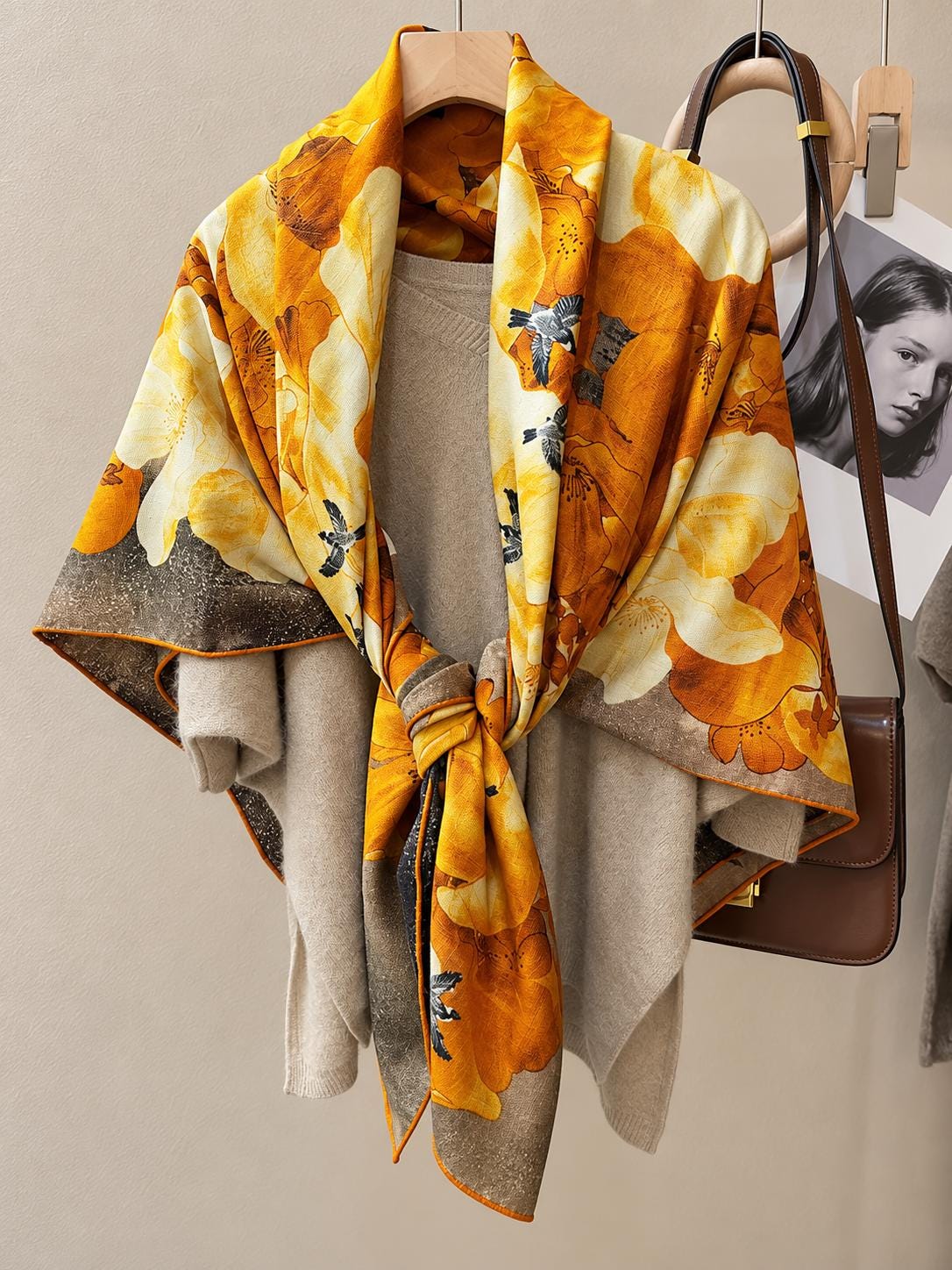 Silk Wool Scarf 53"x53" 135x135cm, Double Sided Two Tone Square Scarf, Korean Style Winter Shawl, Elegant Women's Office Wrap