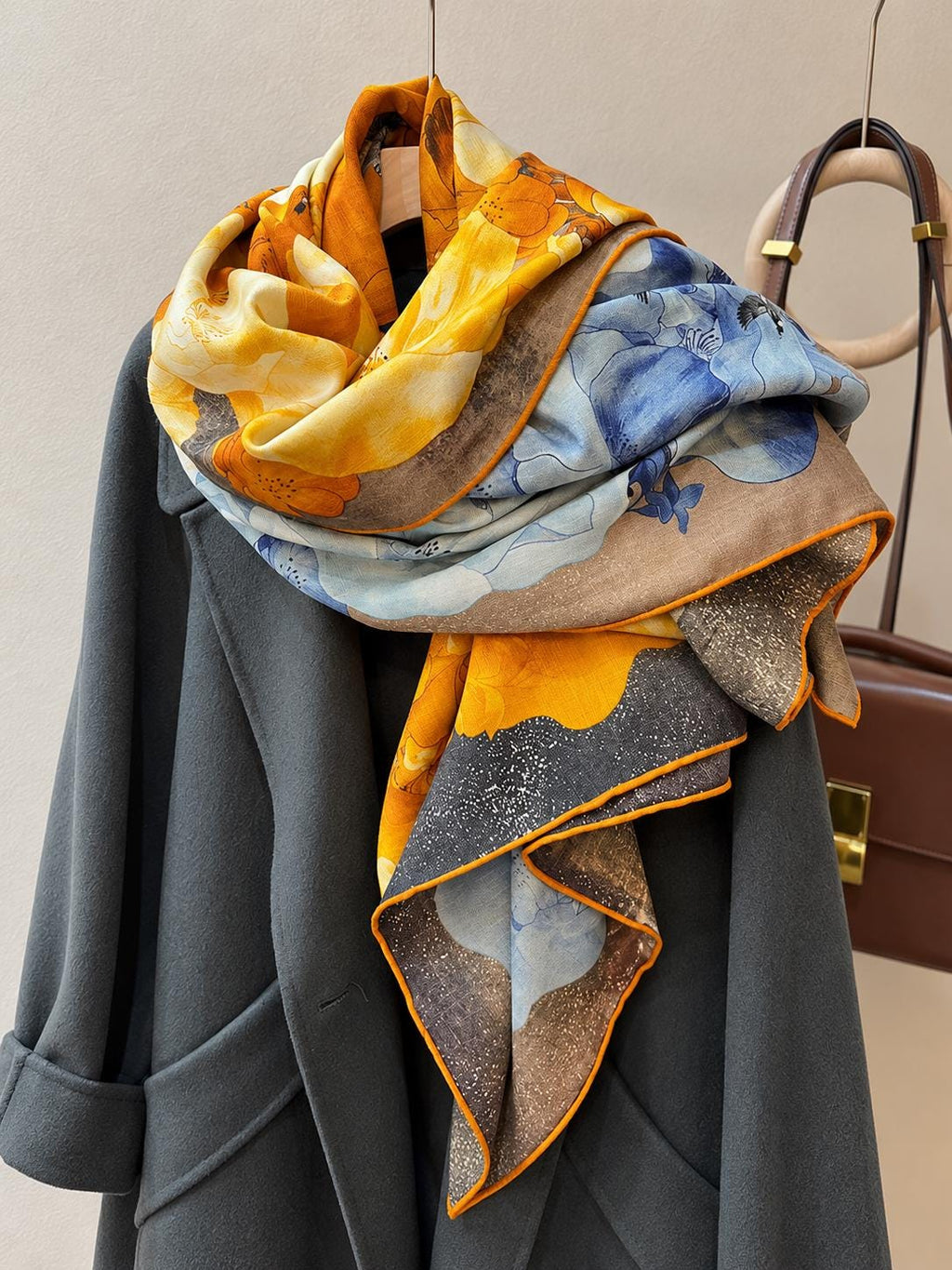 Silk Wool Scarf 53"x53" 135x135cm, Double Sided Two Tone Square Scarf, Korean Style Winter Shawl, Elegant Women's Office Wrap