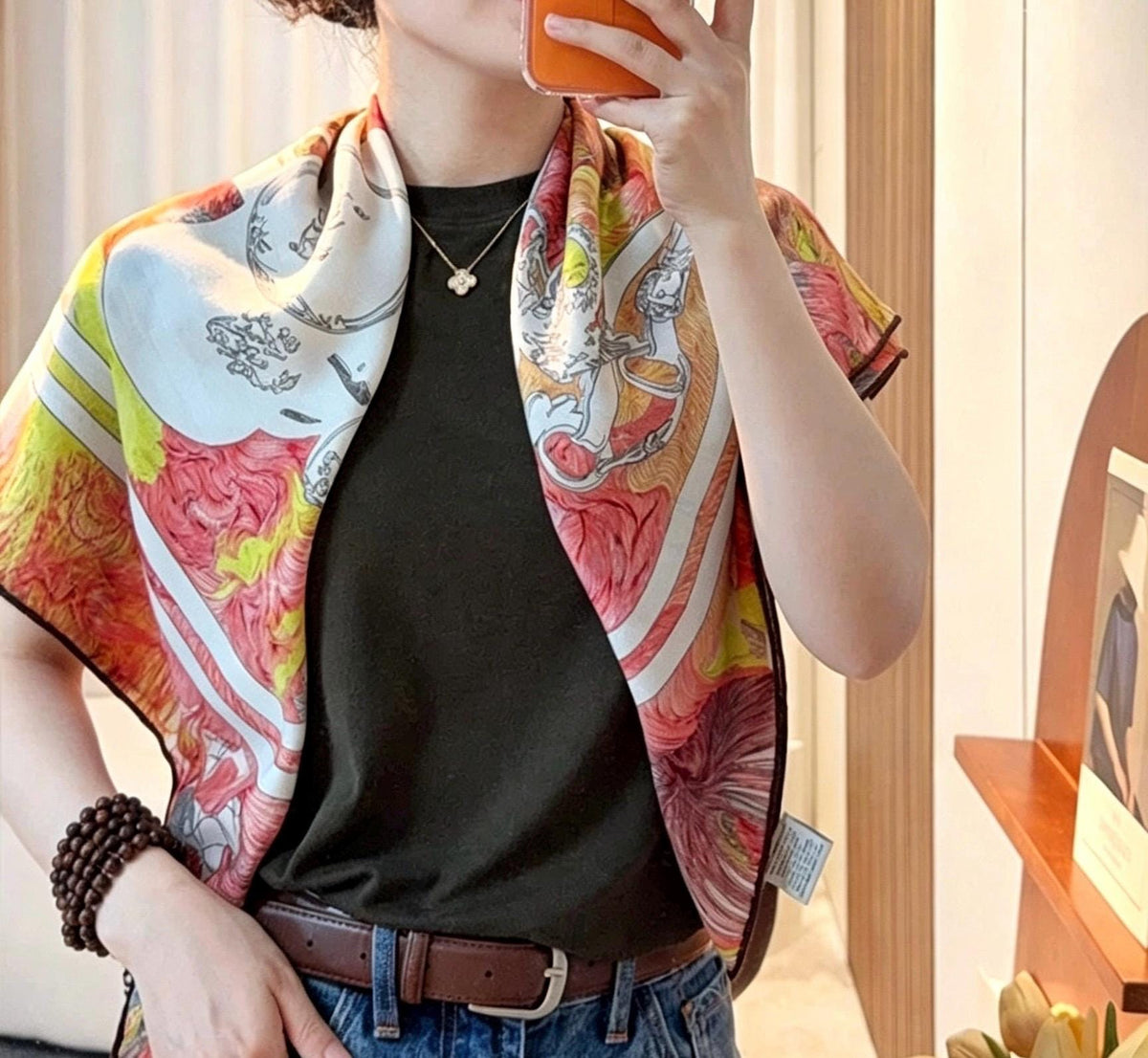Silk Wool Scarf 35"x35" 88x88cm, Pink Floral Oil Painting Mulberry Silk Square Scarf Romantic Shawl Gift for Her