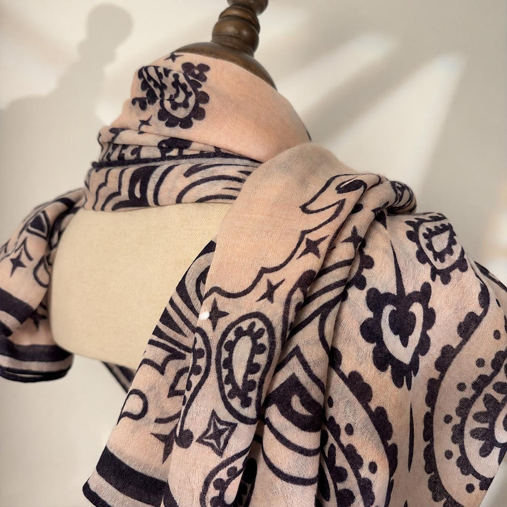 Wool Scarf 53"x53" 135x135cm, Luxury Paisley Jacquard Square Scarf, Vintage Winter Shawl, Elegant Women's Warm Wrap