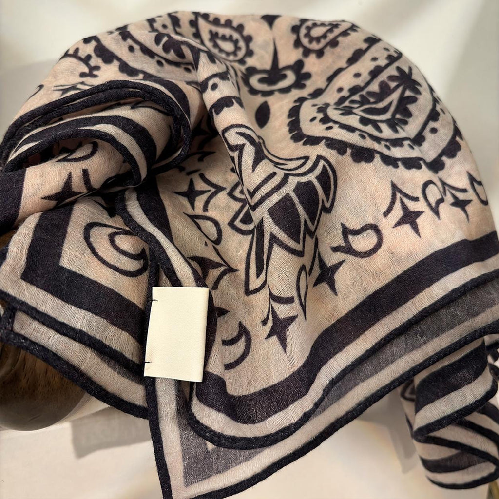 Wool Scarf 53"x53" 135x135cm, Luxury Paisley Jacquard Square Scarf, Vintage Winter Shawl, Elegant Women's Warm Wrap