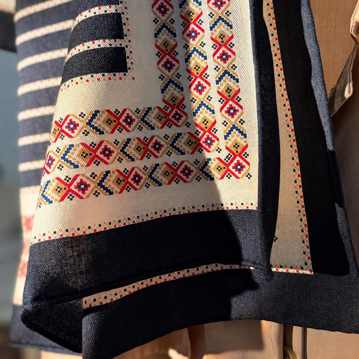 Silk Wool Scarf 35"x35" 88x88cm, Ethnic Boho Double Sided Square Scarf, Vintage Silk Wool Shawl, Women's Fall Winter Wrap Gift