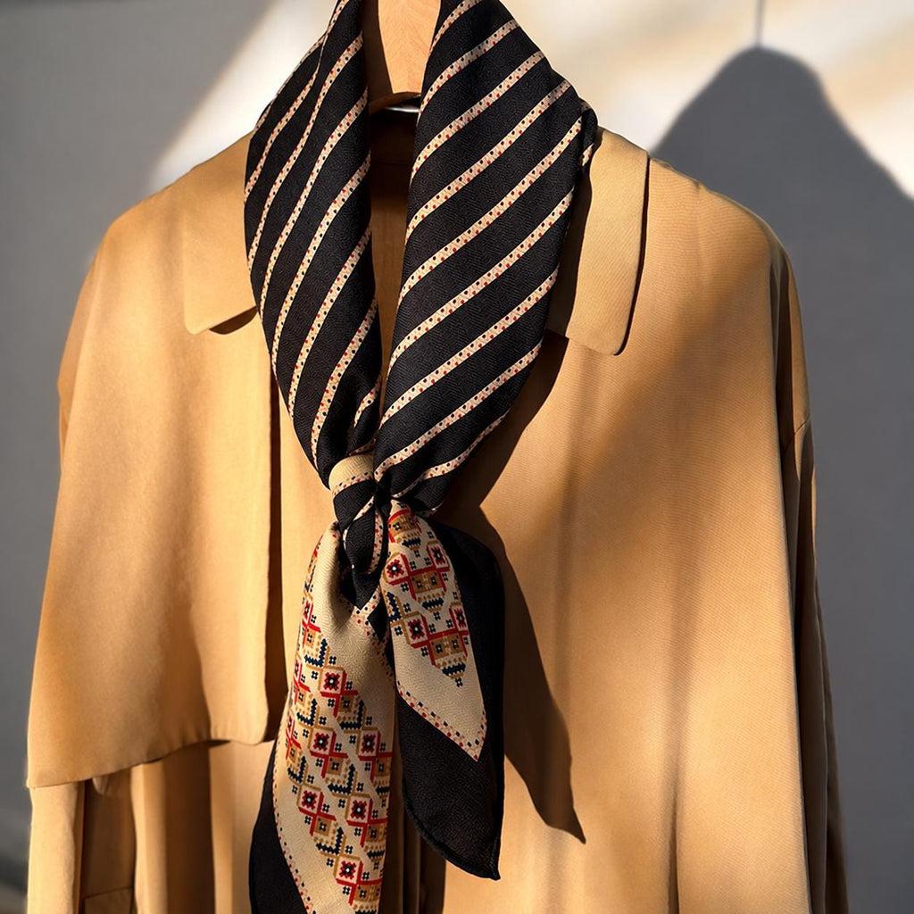 Silk Wool Scarf 35"x35" 88x88cm, Ethnic Boho Double Sided Square Scarf, Vintage Silk Wool Shawl, Women's Fall Winter Wrap Gift