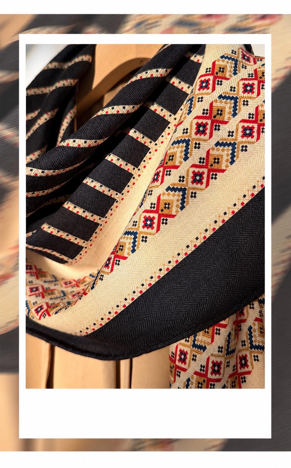 Silk Wool Scarf 35"x35" 88x88cm, Ethnic Boho Double Sided Square Scarf, Vintage Silk Wool Shawl, Women's Fall Winter Wrap Gift