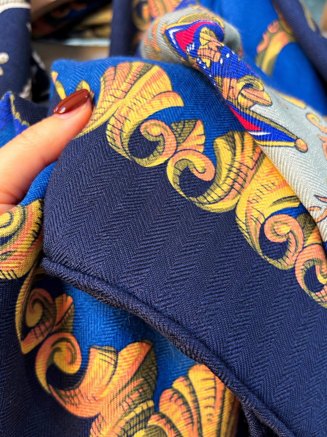 Silk Wool Scarf 53”x53” 135x135cm, Royal Blue French Court Inspired Square Scarf, Luxury Winter Shawl, Women’s Warm Wrap