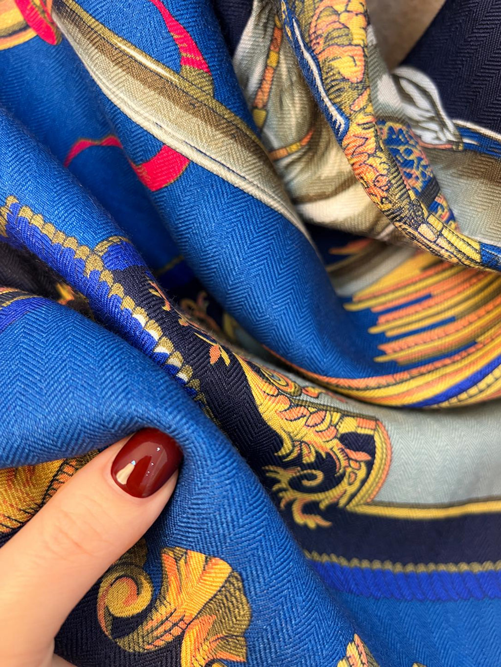 Silk Wool Scarf 53”x53” 135x135cm, Royal Blue French Court Inspired Square Scarf, Luxury Winter Shawl, Women’s Warm Wrap