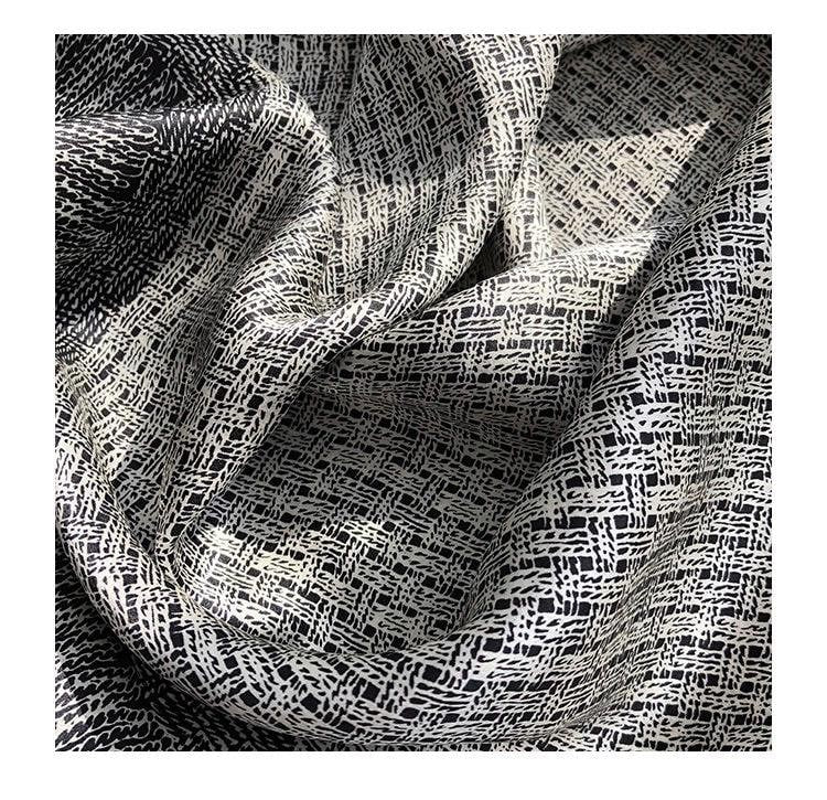 100% Mulberry Silk Scarf 42.5"x42.5" 108x108cm, Black White Square Scarf, Luxury Satin Silk Shawl, Chic Fall Women's Wrap