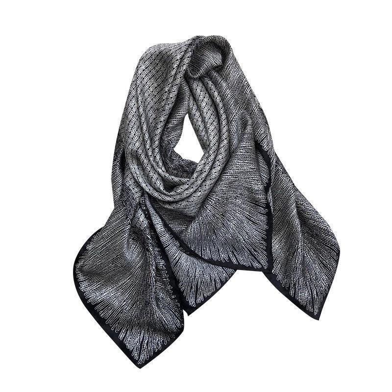 100% Mulberry Silk Scarf 42.5"x42.5" 108x108cm, Black White Square Scarf, Luxury Satin Silk Shawl, Chic Fall Women's Wrap