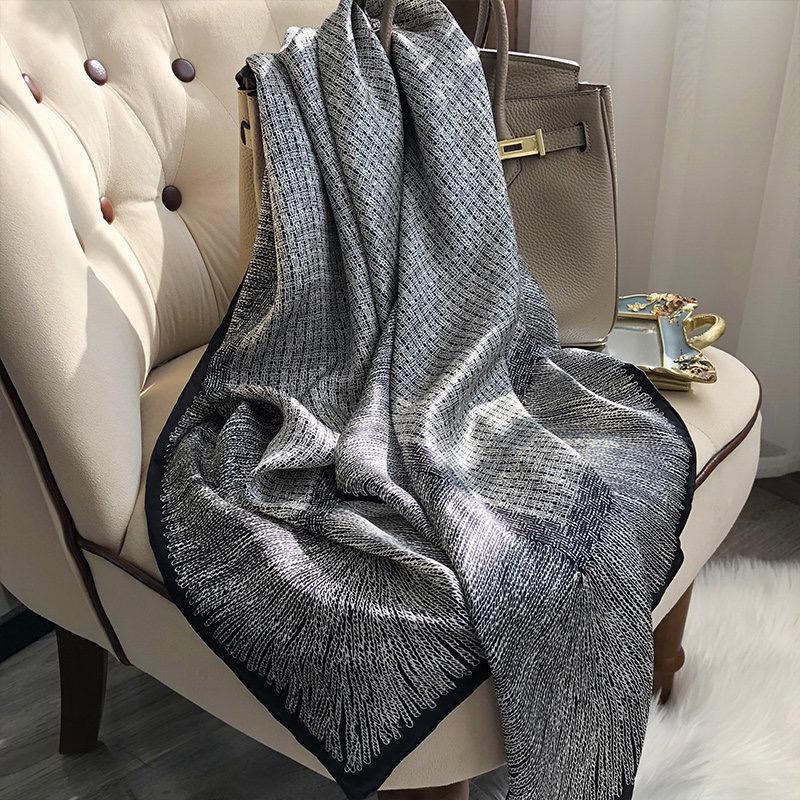 100% Mulberry Silk Scarf 42.5"x42.5" 108x108cm, Black White Square Scarf, Luxury Satin Silk Shawl, Chic Fall Women's Wrap