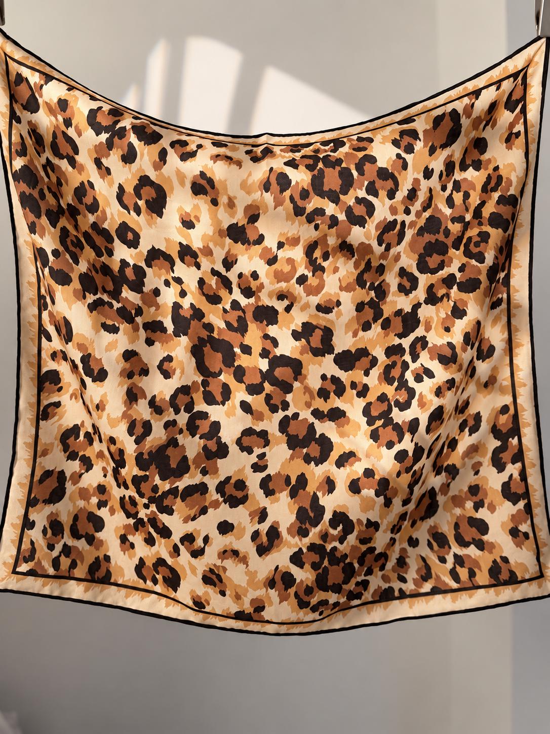 Silk Wool Scarf 35”x35” 88x88cm, Mocha Leopard Square Scarf, Italian Vintage Silk Wool Neck Scarf, Women’s Winter Accessory