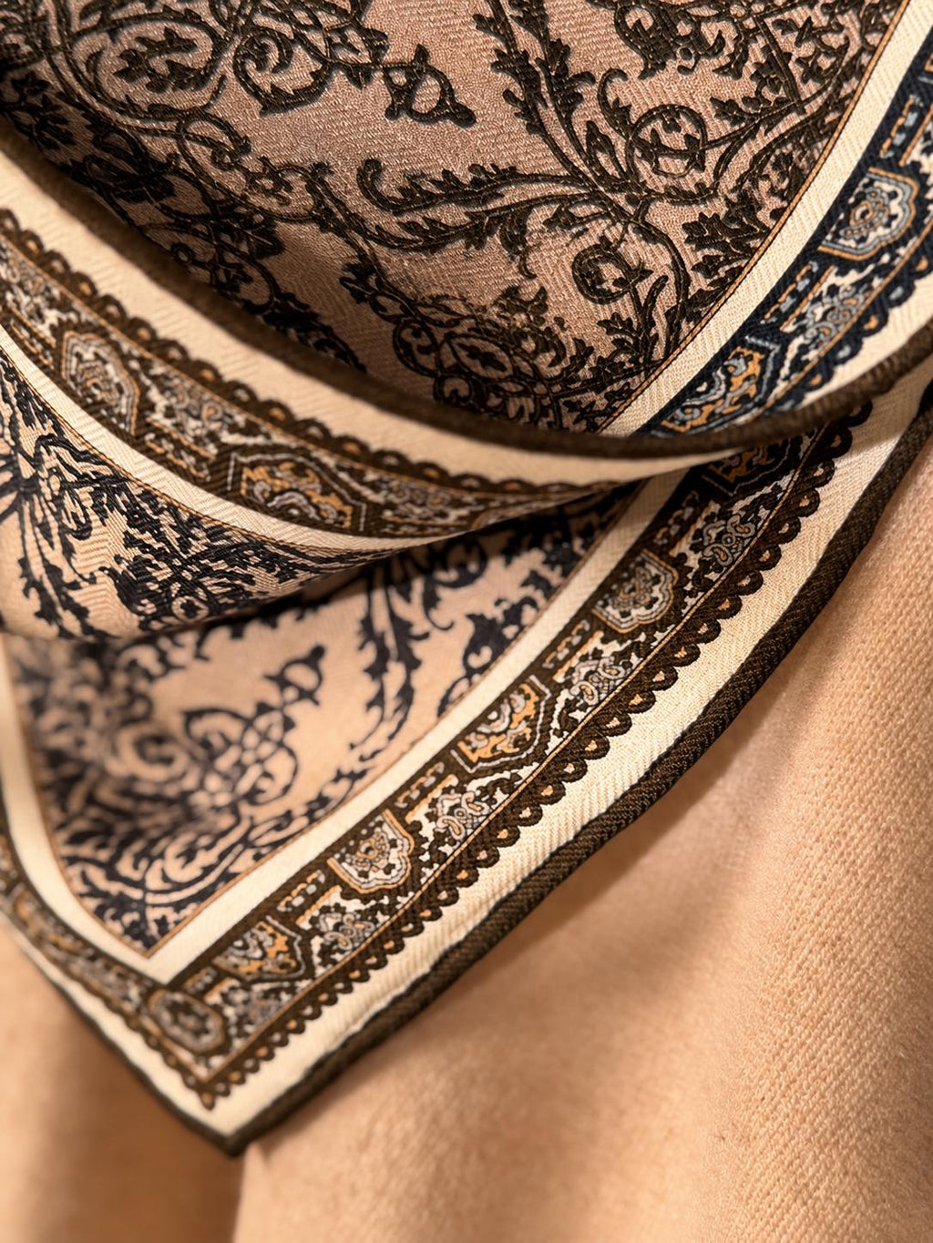 Silk Wool Scarf 26”x26” 65x65cm, Mocha Leopard Square Scarf, Italian Vintage Silk Wool Neck Scarf, Women’s Winter Accessory