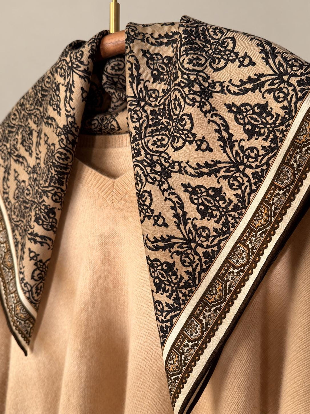 Silk Wool Scarf 26”x26” 65x65cm, Mocha Leopard Square Scarf, Italian Vintage Silk Wool Neck Scarf, Women’s Winter Accessory