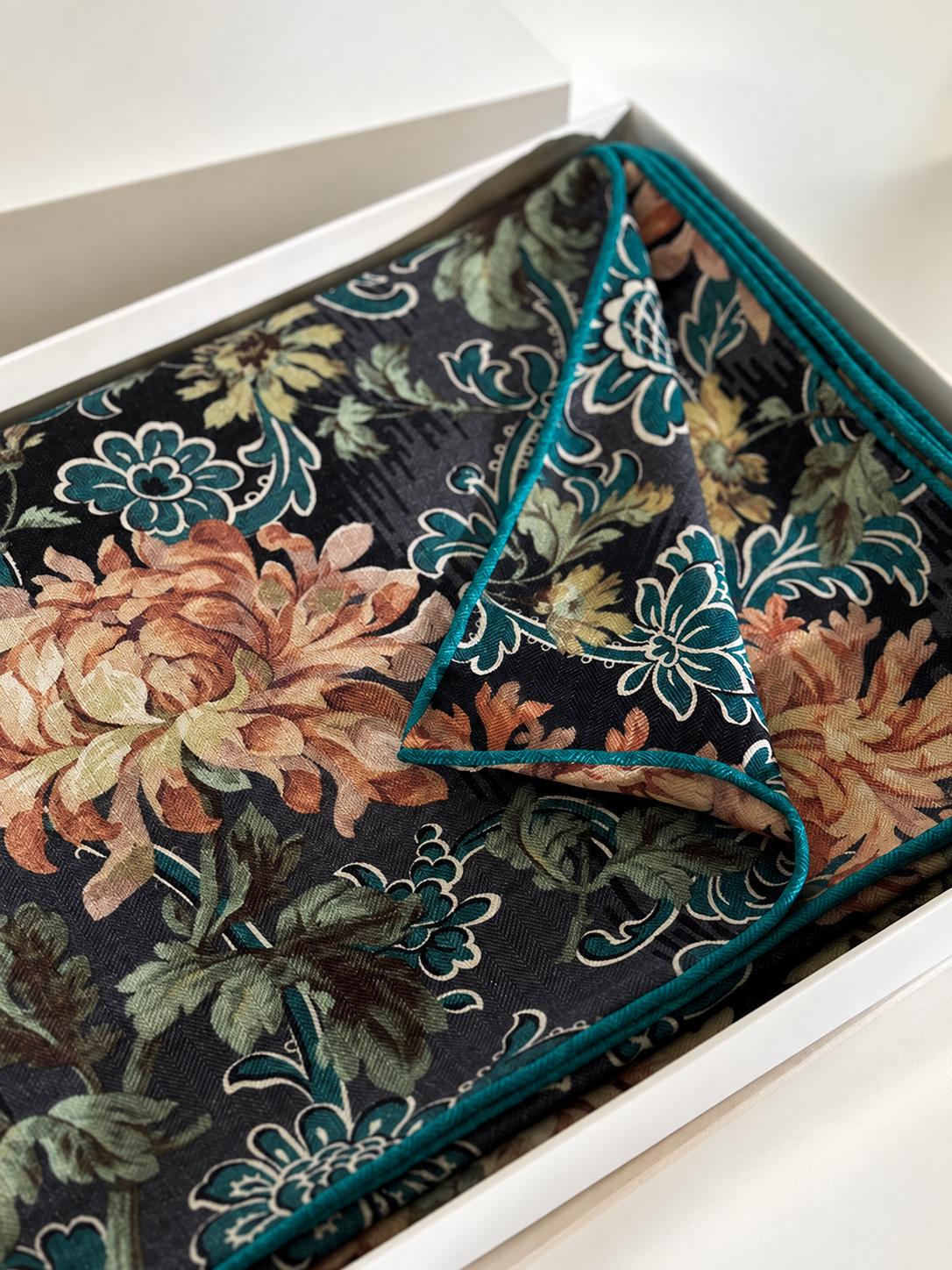 Silk Wool Scarf 53"x53" 135x135cm, Italian Medieval Art Square Scarf, Vintage Luxury Silk Wool Shawl, Women's Fall Winter Wrap