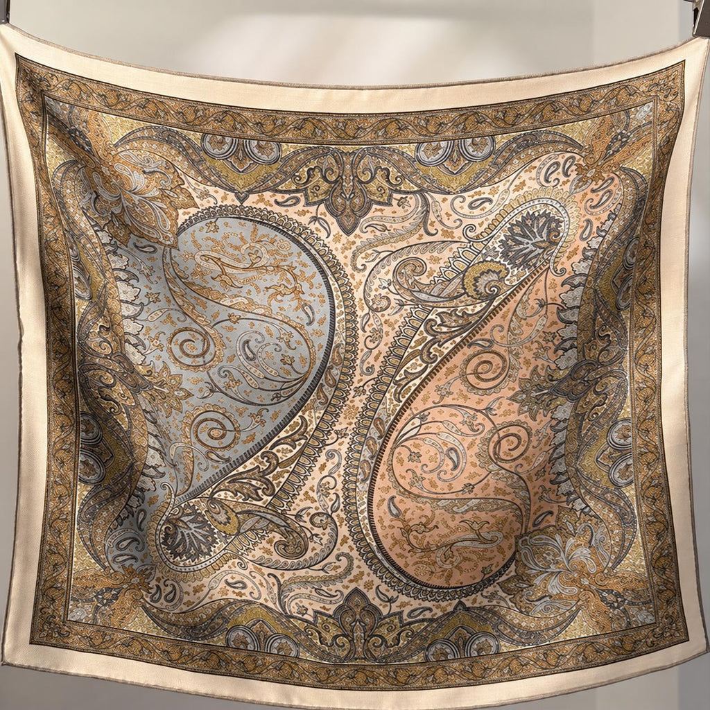 Silk Wool Scarf 26"x26" 65x65cm, Italian Paisley Square Scarf, Double Sided Silk Wool Neck Scarf, Vintage Court Style Women's Wrap