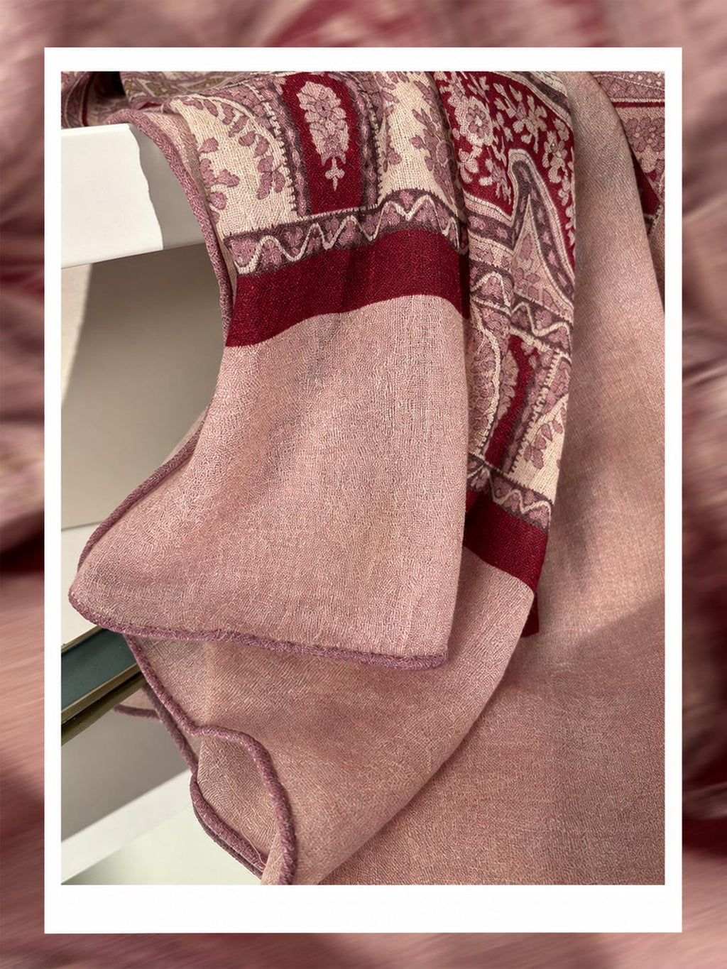 Wool Scarf 53"x53" 135x135cm, Pink Purple Jacquard Square Scarf, Luxury Floral Print Winter Shawl, Elegant Women's Neck Wrap