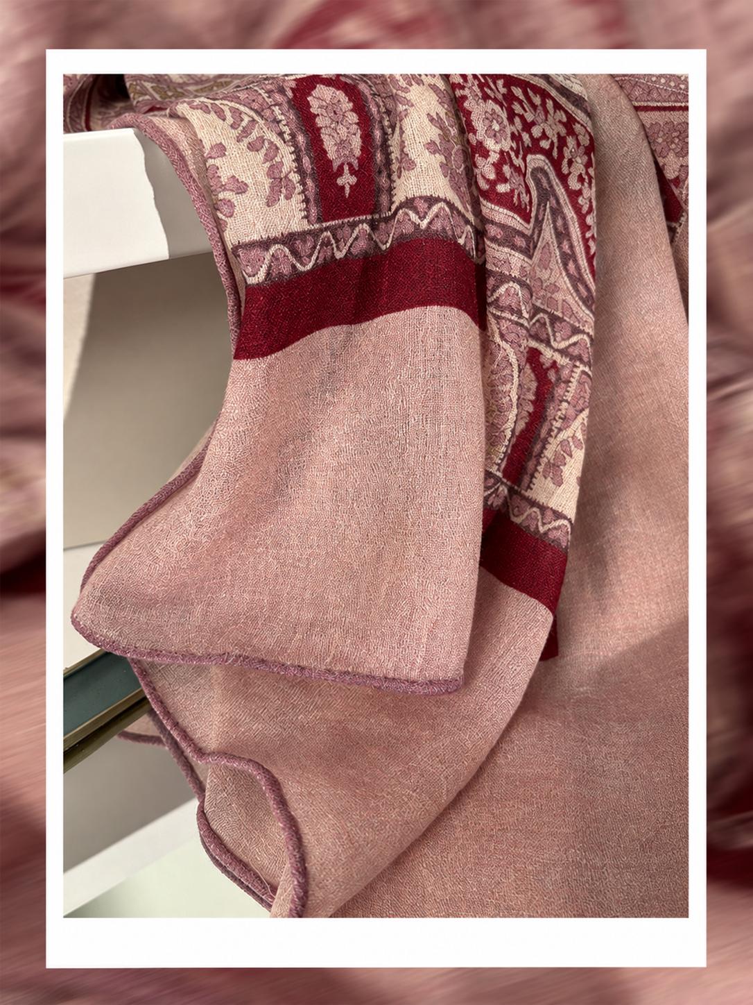 Wool Scarf 53"x53" 135x135cm, Pink Purple Jacquard Square Scarf, Luxury Floral Print Winter Shawl, Elegant Women's Neck Wrap