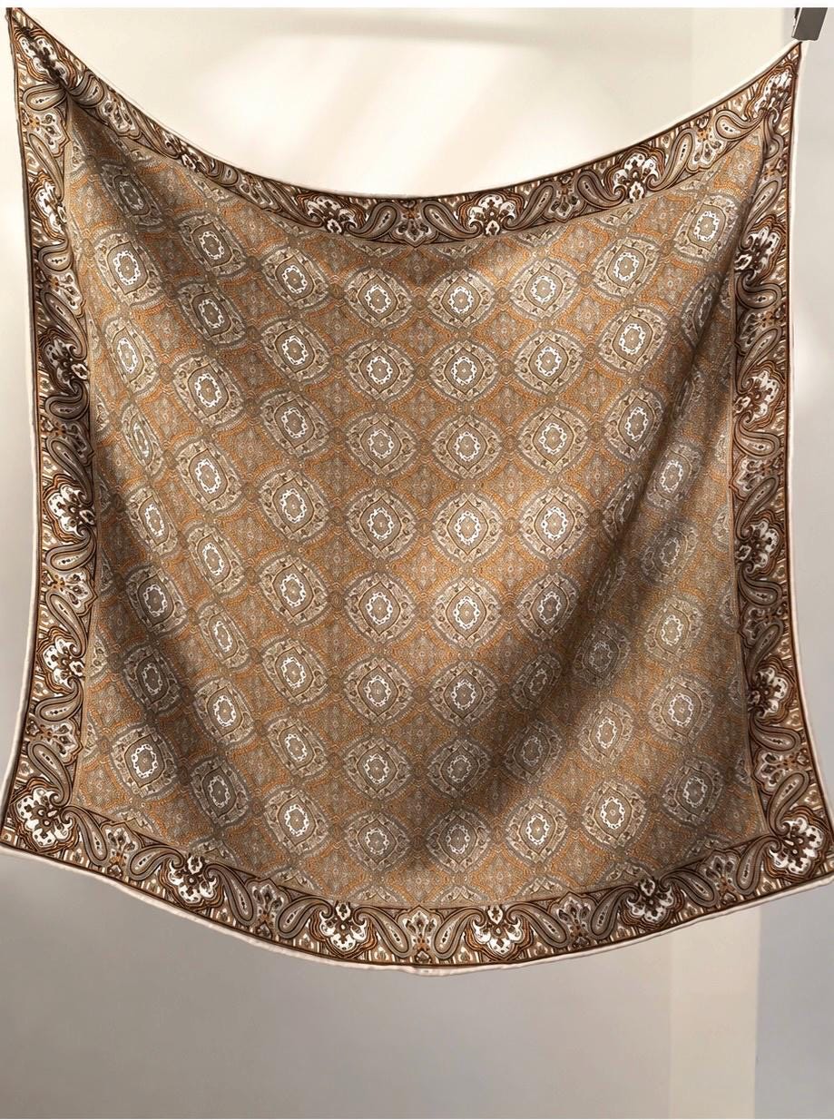 Silk Wool Scarf 26”x26” 65x65cm, Mocha Brown Square Scarf, Classical Silk Wool Neck Scarf, Women’s Fall Winter Accessory