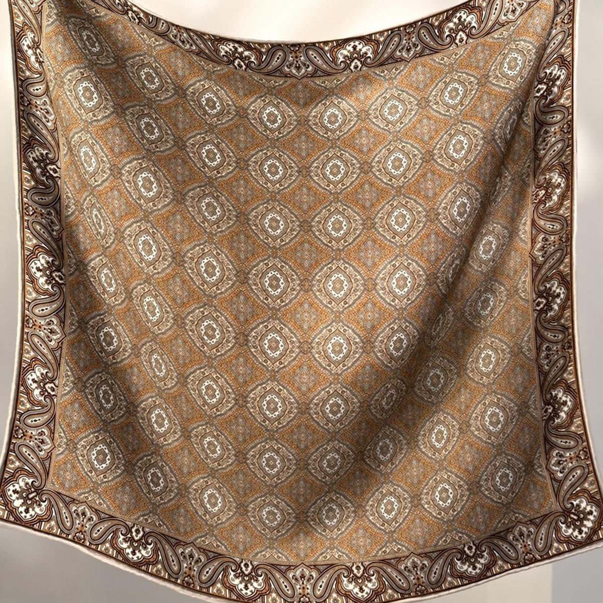 Silk Wool Scarf 26”x26” 65x65cm, Mocha Brown Square Scarf, Classical Silk Wool Neck Scarf, Women’s Fall Winter Accessory