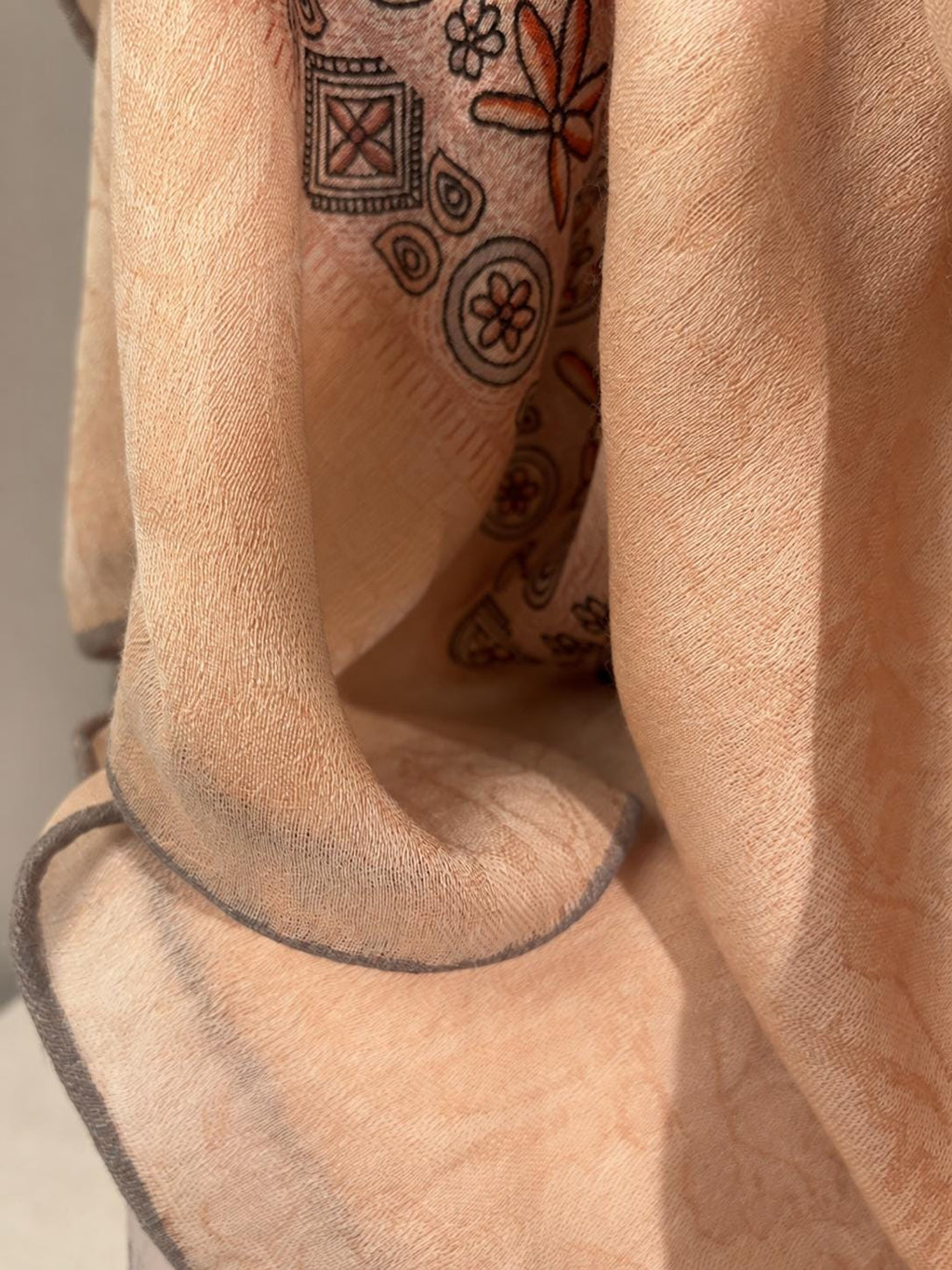 Wool Scarf 53"x53" 135x135cm, Nepal Inspired Vintage Jacquard Square Scarf, Boho Ethnic Winter Shawl, Women's Luxury Wrap