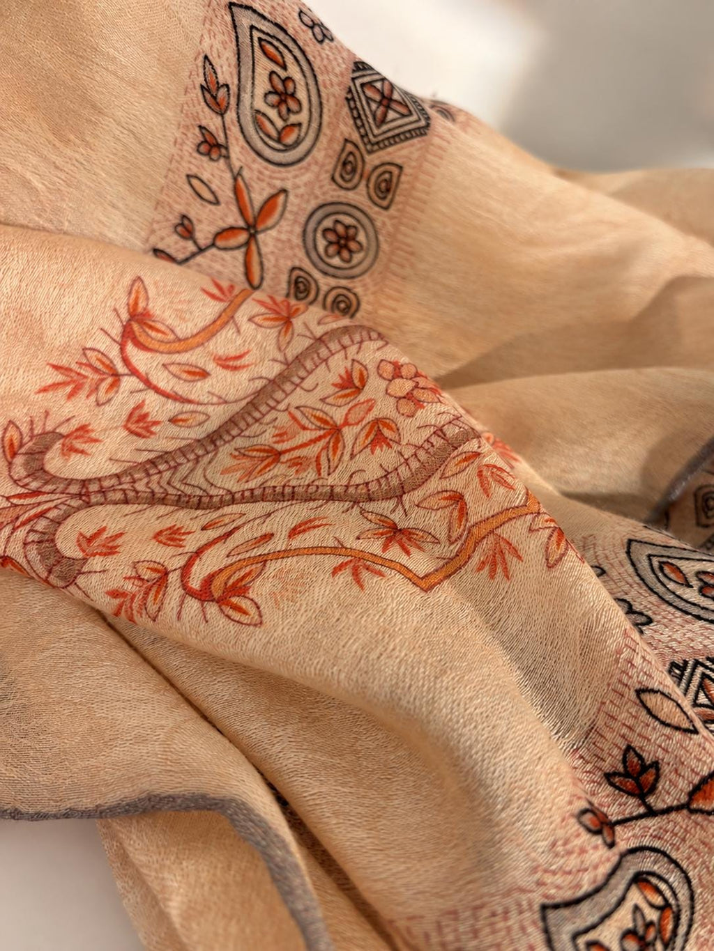 Wool Scarf 53"x53" 135x135cm, Nepal Inspired Vintage Jacquard Square Scarf, Boho Ethnic Winter Shawl, Women's Luxury Wrap