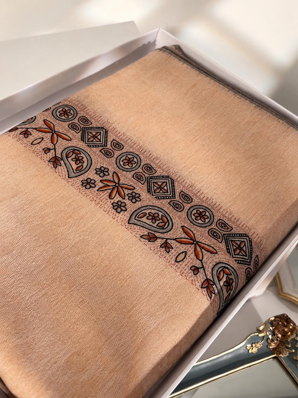 Wool Scarf 53"x53" 135x135cm, Nepal Inspired Vintage Jacquard Square Scarf, Boho Ethnic Winter Shawl, Women's Luxury Wrap