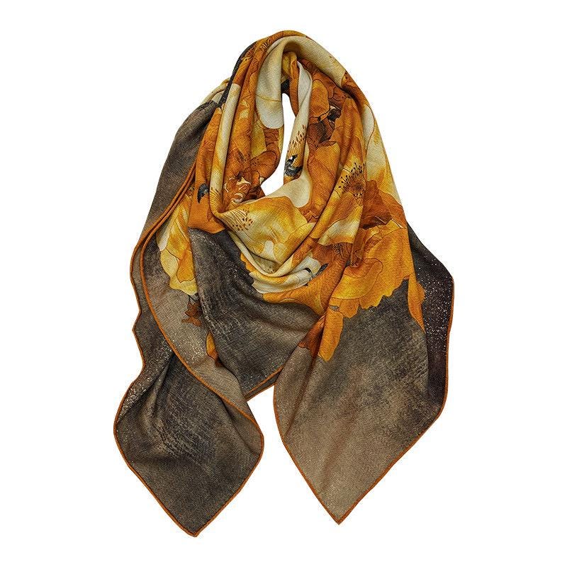 Silk Wool Scarf 53"x53" 135x135cm, Double Sided Two Tone Square Scarf, Korean Style Winter Shawl, Elegant Women's Office Wrap