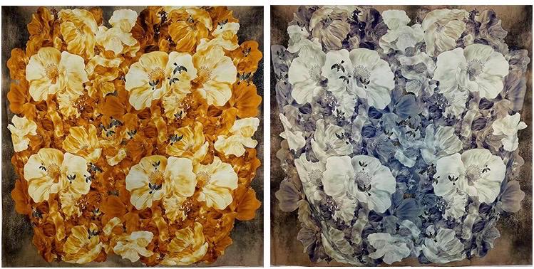 Silk Wool Scarf 53"x53" 135x135cm, Double Sided Two Tone Square Scarf, Korean Style Winter Shawl, Elegant Women's Office Wrap