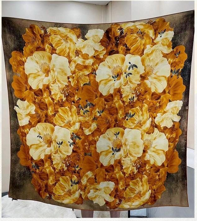 Silk Wool Scarf 53"x53" 135x135cm, Double Sided Two Tone Square Scarf, Korean Style Winter Shawl, Elegant Women's Office Wrap
