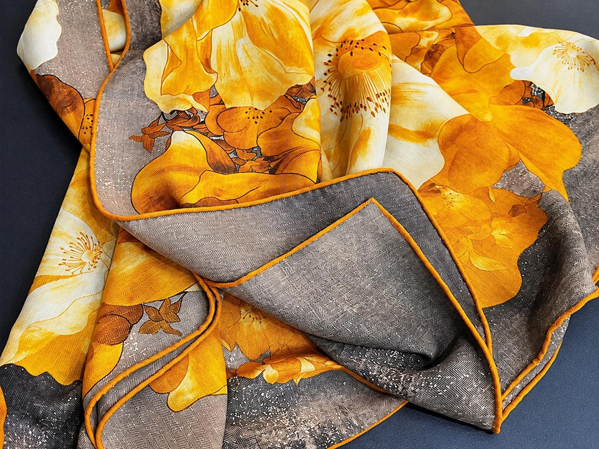 Silk Wool Scarf 53"x53" 135x135cm, Double Sided Two Tone Square Scarf, Korean Style Winter Shawl, Elegant Women's Office Wrap