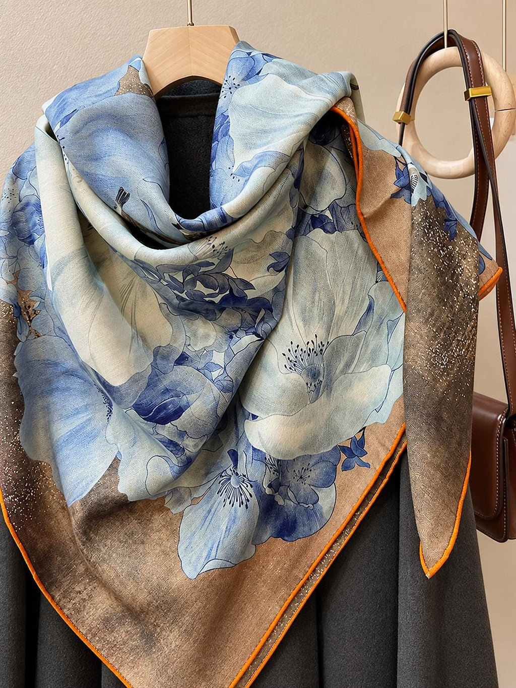 Silk Wool Scarf 53"x53" 135x135cm, Double Sided Two Tone Square Scarf, Korean Style Winter Shawl, Elegant Women's Office Wrap