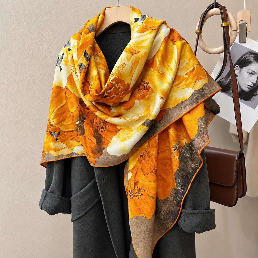 Silk Wool Scarf 53"x53" 135x135cm, Double Sided Two Tone Square Scarf, Korean Style Winter Shawl, Elegant Women's Office Wrap
