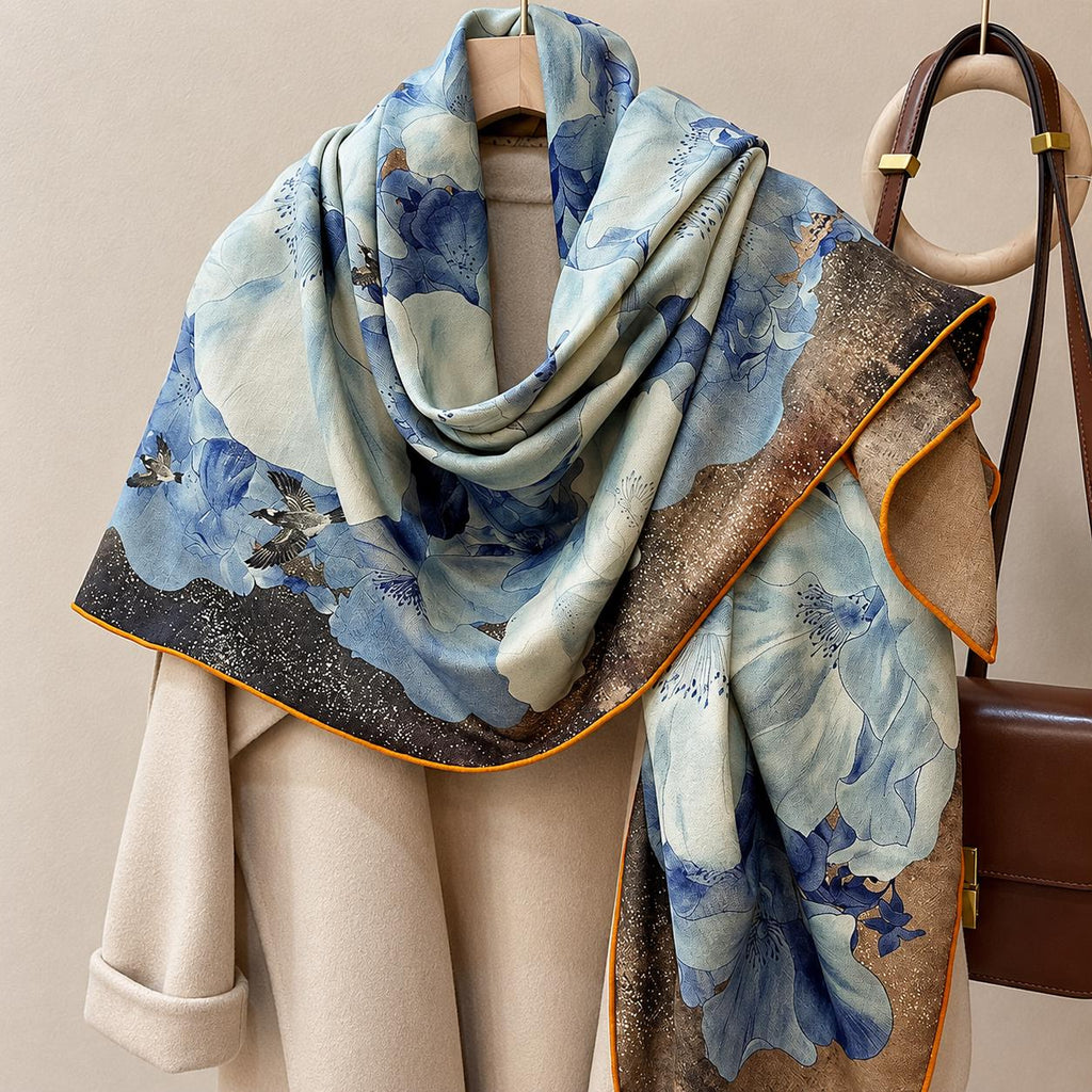 Silk Wool Scarf 53"x53" 135x135cm, Double Sided Two Tone Square Scarf, Korean Style Winter Shawl, Elegant Women's Office Wrap
