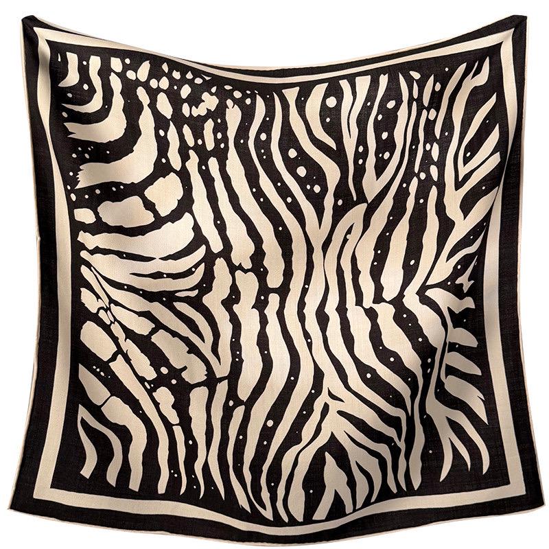 Silk Wool Scarf 26"x26" 65x65cm, Zebra Print Double Sided Scarf, French Style Silk Wool Neck Scarf, Women's Winter Accessory
